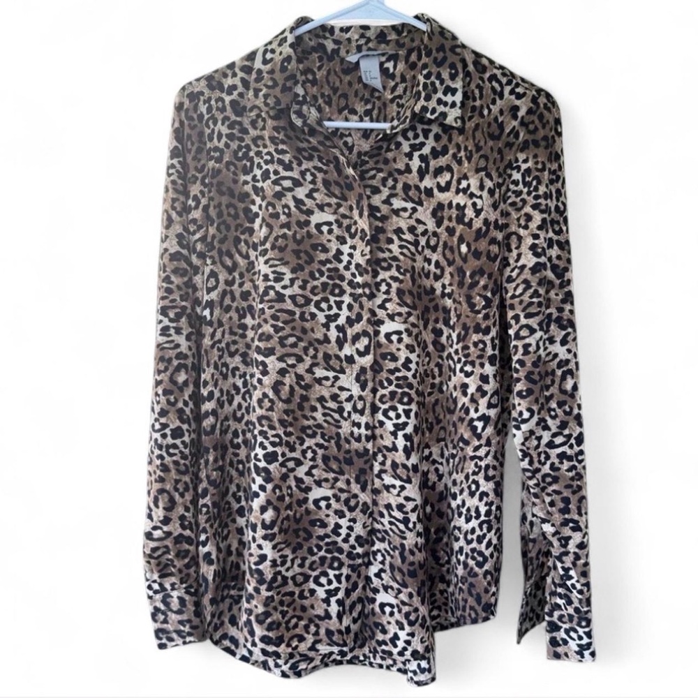 H&M Leopard Print Oversized Button-Up Blouse